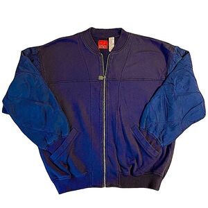 Liz & Co Zip up bomber jacket with quilted silk sleeves.